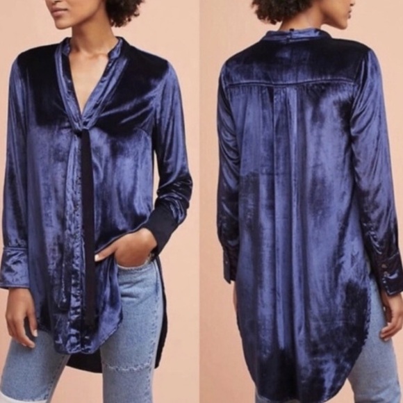 NWT Anthropologie Maeve Velour Tie Tunic in Silver Size 8 - Picture 2 of 10